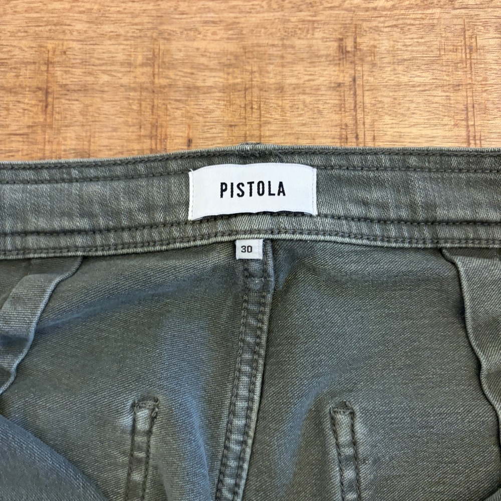 Pistola Penny Wide Leg Crop Jeans 30 Olive Green High Rise Raw Hem Utility Pants - Picture 7 of 12